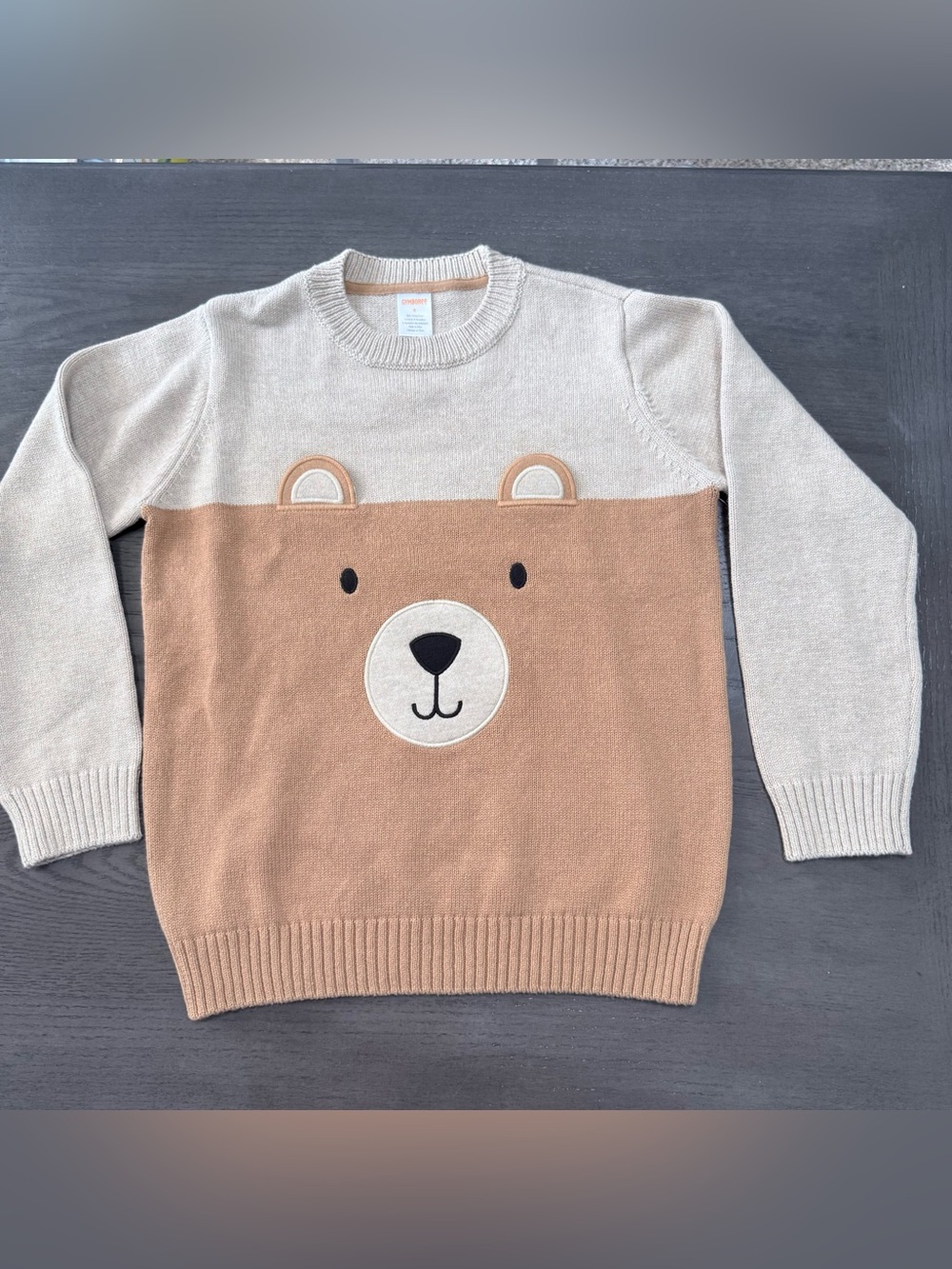 Gymboree Boys Bear Face Cotton Sweater Size 6 Brown Beige 3D Ears